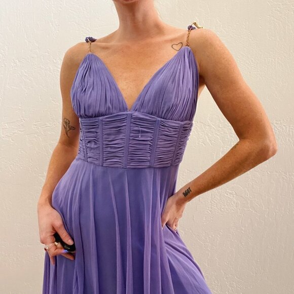 Vintage 90s/Y2K Periwinkle Purple Blue Silk Fairy Goddess Maxi Dress - Picture 5 of 9